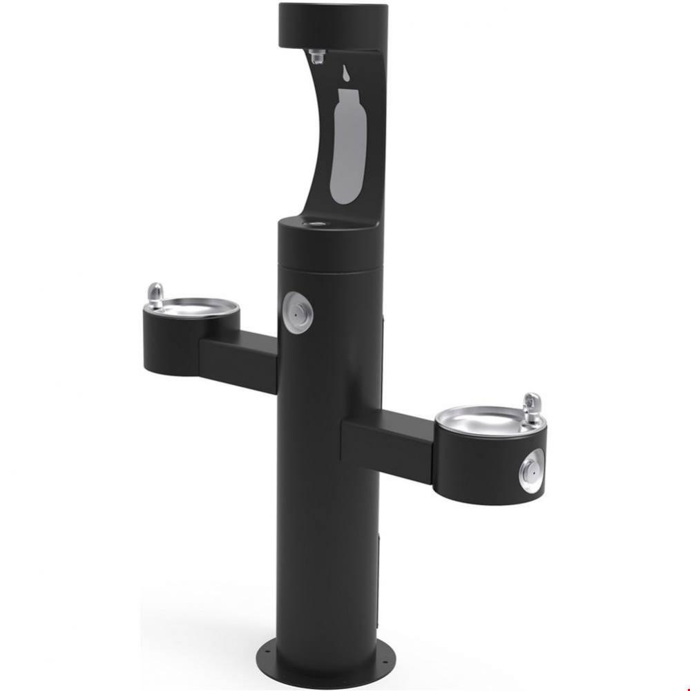 Outdoor ezH2O Upper Bottle Filling Station Tri-Level Pedestal, Non-Filtered Non-Refrigerated Black