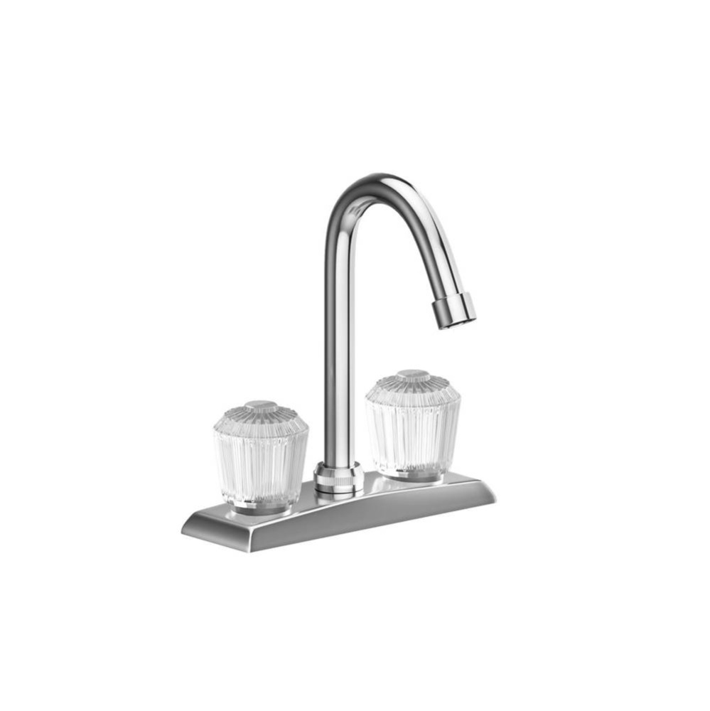 4'' Centerset Deck Mount Faucet with Gooseneck Spout and Clear Crystalac Handles Chrome