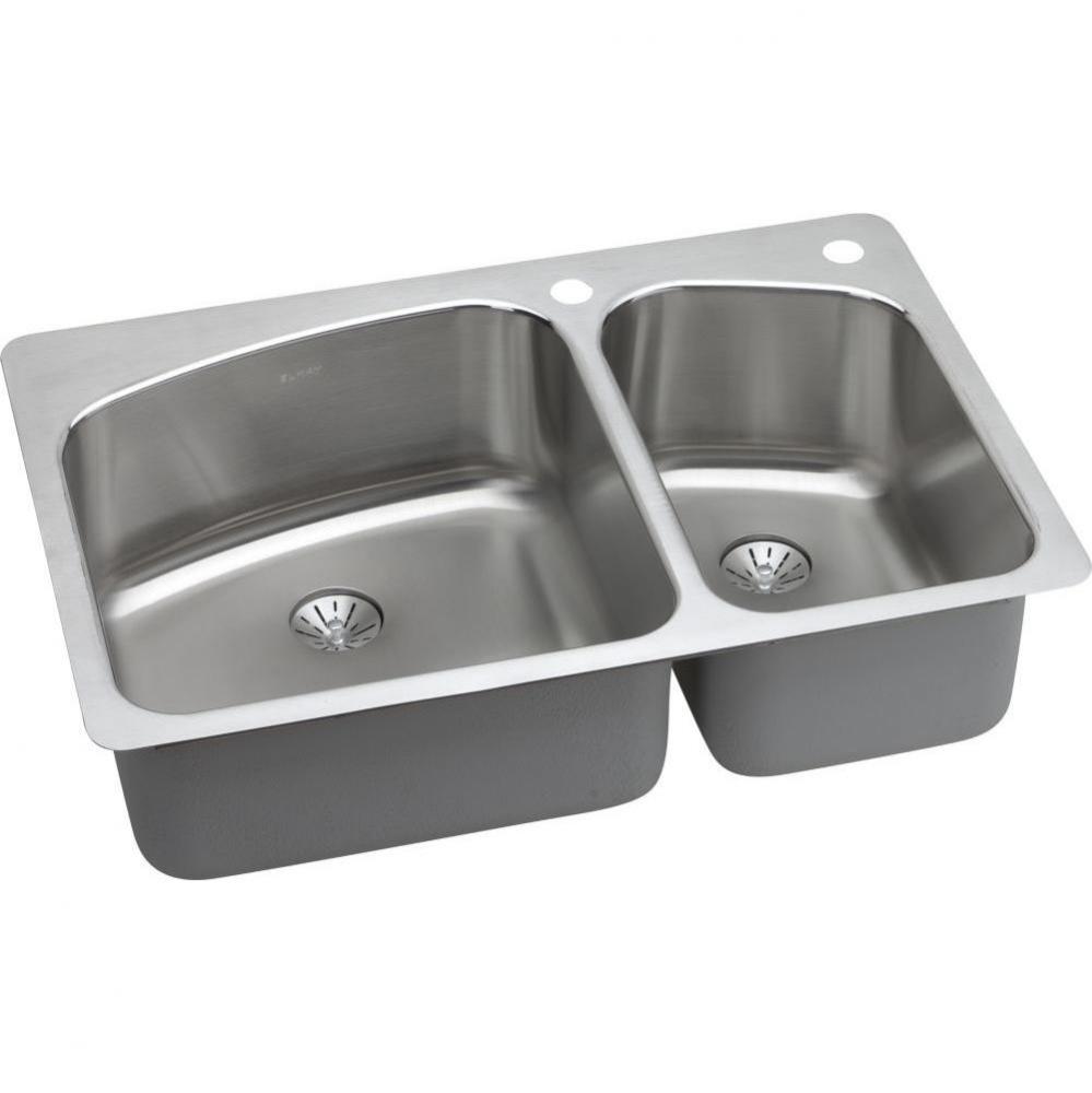 18 Gauge Stainless Steel 33'' x 22'' x 9'' Double Bowl Dual Mount Ki