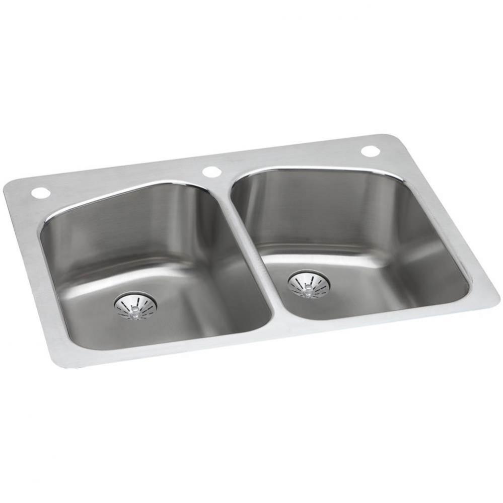 18 Gauge Stainless Steel 33'' x 22'' x 9'' Double Bowl Dual Mount Ki
