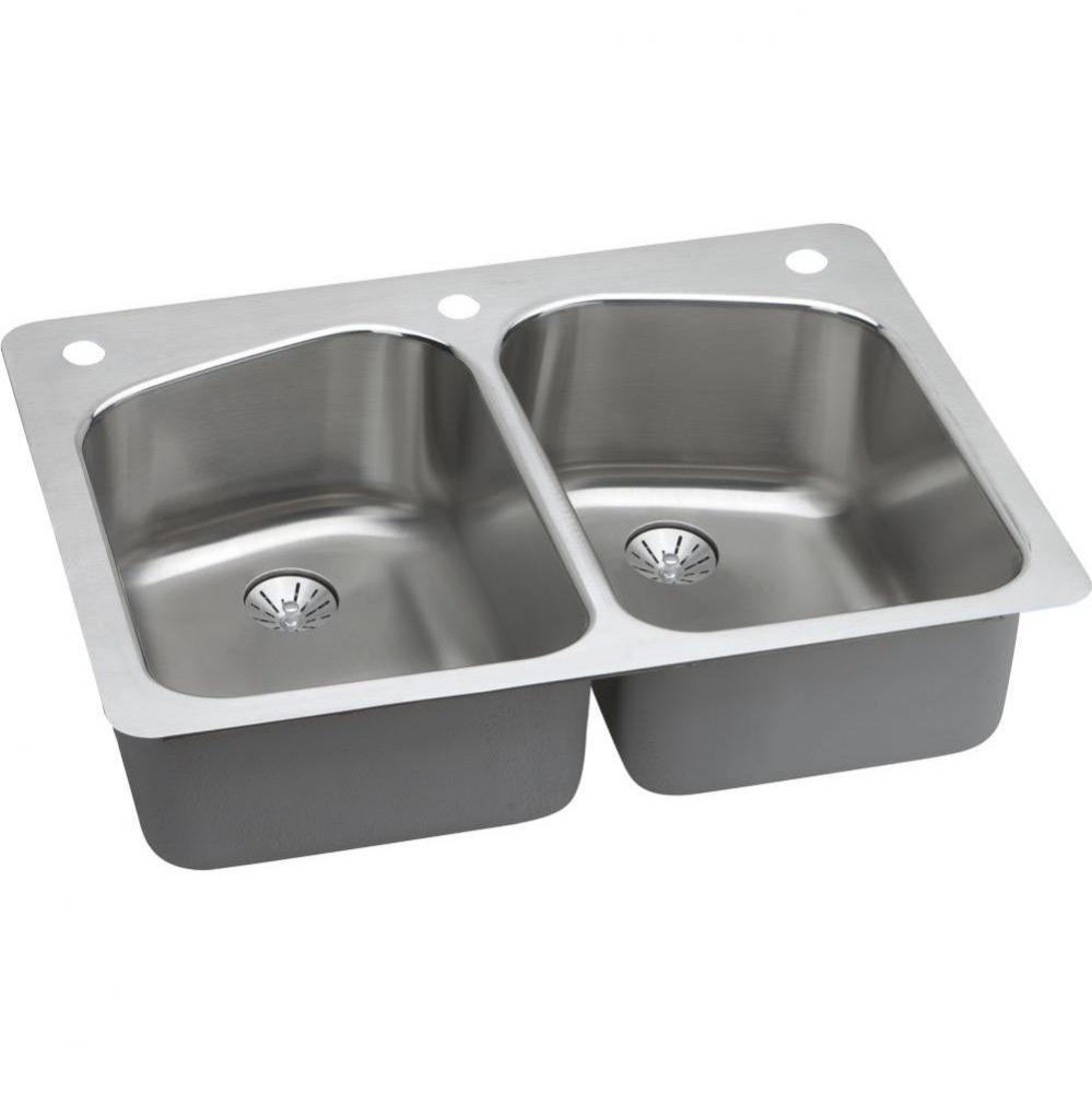 18 Gauge Stainless Steel 33'' x 22'' x 9'' Double Bowl Dual Mount Ki