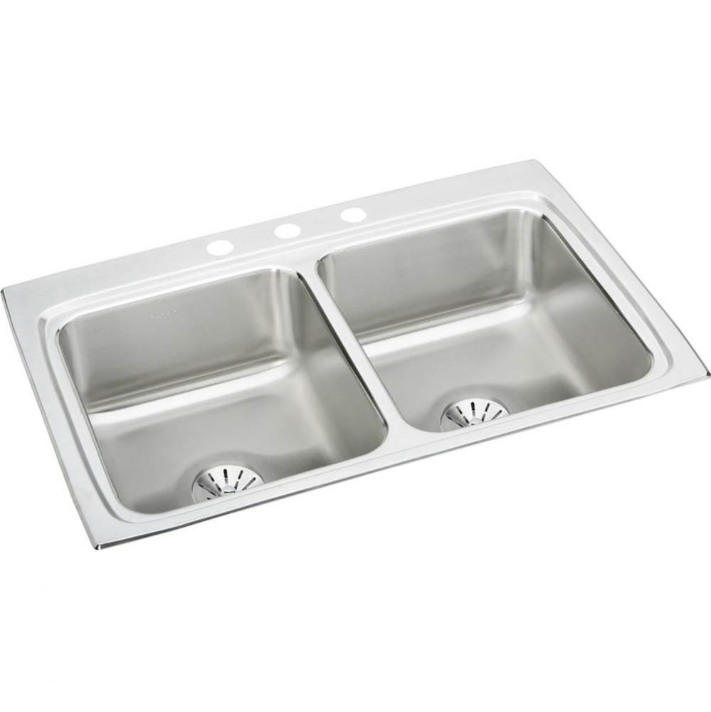 18 Gauge Stainless Steel 33'' x 22'' x 8.125'' Double Bowl Drop-in K