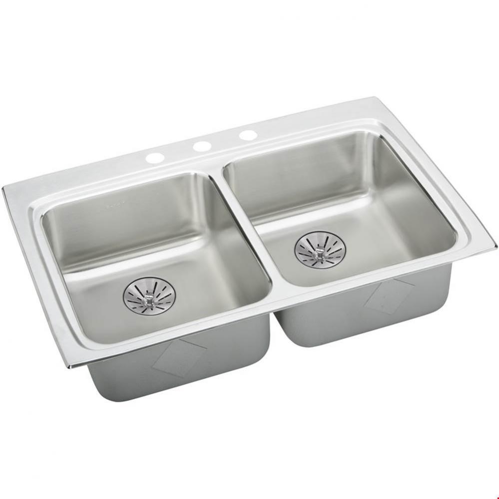 18 Gauge Stainless Steel 33'' x 22'' x 6.5'' Double Bowl Drop-in Kit