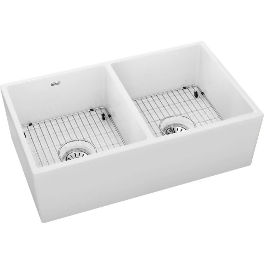 Fireclay 33'' x 19-15/16'' x 10-1/8'', Equal Double Bowl Farmhouse S