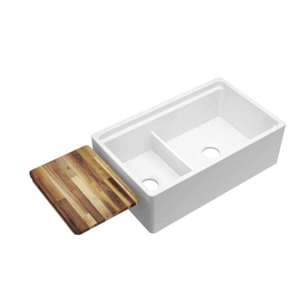 Fireclay 33'' x 20'' x 10-1/8'' Double Bowl Farmhouse Undermount Kit