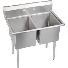 Elkay 2C24X24-0X - 2 Compartment Sink, 55X30 OA, 24X24 Bowl, 12 Deep, No DBs, SS Legs, 16 GA 300 Series SS, NSF