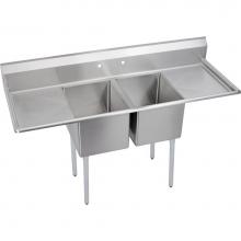 Elkay 14-2C16X20-2-18X - 2 Compartment Sink, 70X26 OA, 16X20 Bowl, 14 Deep, L & R 18'' DBs, SS Legs, 16 GA 30