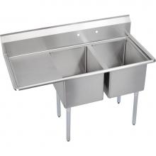 Elkay 14-2C18X24-L-18X - 2 Compartment Sink, 59X30 OA, 18X24 Bowl, 14 Deep, Left 18'' DB, SS Legs, 16 GA 300 Seri
