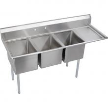 Elkay 14-3C16X20-R-18X - 3 Compartment Sink, 73X26 OA, 16X20 Bowl, 14 Deep, Right 18'' DBs, SS Legs, 16 GA 300 Se