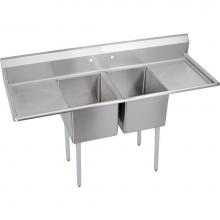 Elkay 2C18X24-2-18X - 2 Compartment Sink, 74X30 OA, 18X24 Bowl, 12 Deep, L & R 18'' DBs, SS Legs, 16 GA 30