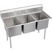 Elkay 3C18X18-0X - 3 Compartment Sink, 63X24 OA, 18X18 Bowl, 12 Deep, No DBs, SS Legs, 16 GA 300 Series SS, NSF