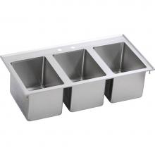 Elkay DI-3C-101410X - 3 Compartment Drop-In Sink, 37X20 OA, 10X14 Bowl, 10'' Deep, 18 GA, 300 Series SS, NSF