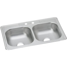 Elkay D233212 - Dayton Stainless Steel 33'' x 21-1/4'' x 6-9/16'' 2-Hole Equal Doubl