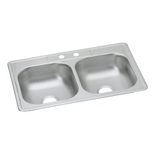 Elkay D233222 - Dayton Stainless Steel 33'' x 22'' x 6-9/16'' 2-Hole Equal Double Bo