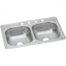 Elkay DD233221 - 22 Gauge Stainless Steel 33'' x 22'' x 7.0625'' Double Bowl Drop-in