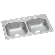 Elkay DW50233224 - Dayton Stainless Steel 33'' x 22'' x 6-9/16'' 4-Hole Equal Double Bo