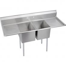 Elkay E2C16X20-2-18X - 2 Compartment Sink, 70X26 OA, 16X20 Bowl, 12 Deep, L & R 18'' DBs, SS Legs, 18 GA 30