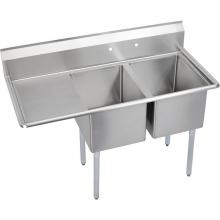 Elkay E2C16X20-L-18X - 2 Compartment Sink, 55X26 OA, 16X20 Bowl, 12 Deep, Left 18'' DB, SS Legs, 18 GA 300 Seri