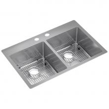 Elkay ECTSR33229TBG2 - 18 Gauge Stainless Steel 33'' x 22'' x 9'' Double Bowl Dual Mount Ki