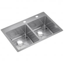 Elkay ECTSR33229TBGFR2 - 18 Gauge Stainless Steel 33'' x 22'' x 9'' Double Bowl Dual Mount Ki