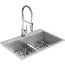 Elkay ECTSRA33229TFC - 18 Gauge Stainless Steel 33'' x 22'' x 9'' Double Bowl Dual Mount Ki