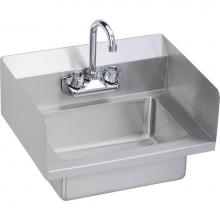 Elkay EHS-18-SSX - Hand Sink, 18X15 OA, 14X10X5 Bowl, Dual Side Splashes, Faucet, 18 GA 300 Series SS, NSF
