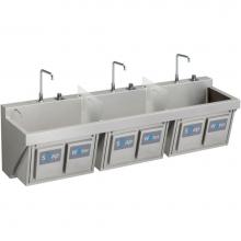 Elkay EWSF39026KWC - MANUAL TRIPLE STATION SCRUB SINK W/ KNEE ACTIVATED WATER