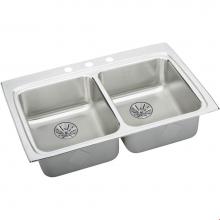 Elkay LRADQ332265PD3 - 18 Gauge Stainless Steel 33'' x 22'' x 6.5'' Double Bowl Drop-in Kit