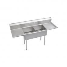 Elkay S2C18X18-2-18X - 2 Compartment Sink, 72X24 OA, 18X18 Bowl, 14 Deep, L & R 18'' DBs, SS Legs, 18 GA 30