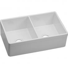 Elkay SWUF32189WH - Fireclay 33'' x 20'' x 10-1/8'' Double Bowl Farmhouse Undermount Kit