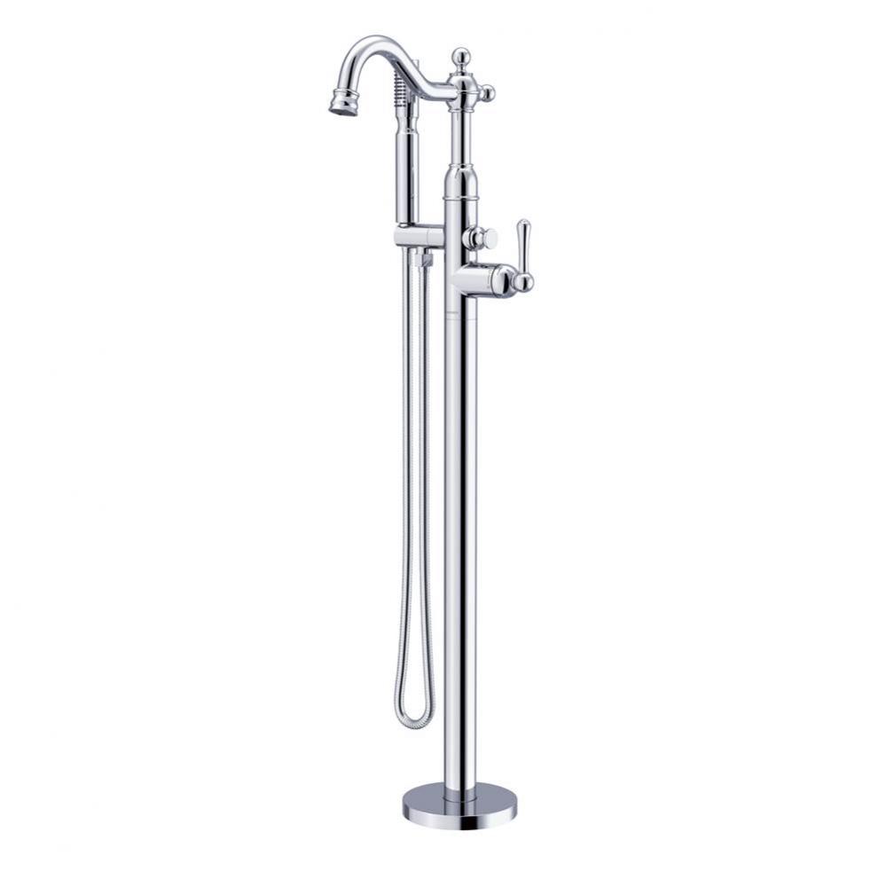Traditional Floor Mount Tub Filler Trim Kit with Showerstick Handshower 1.75gpm Chrome