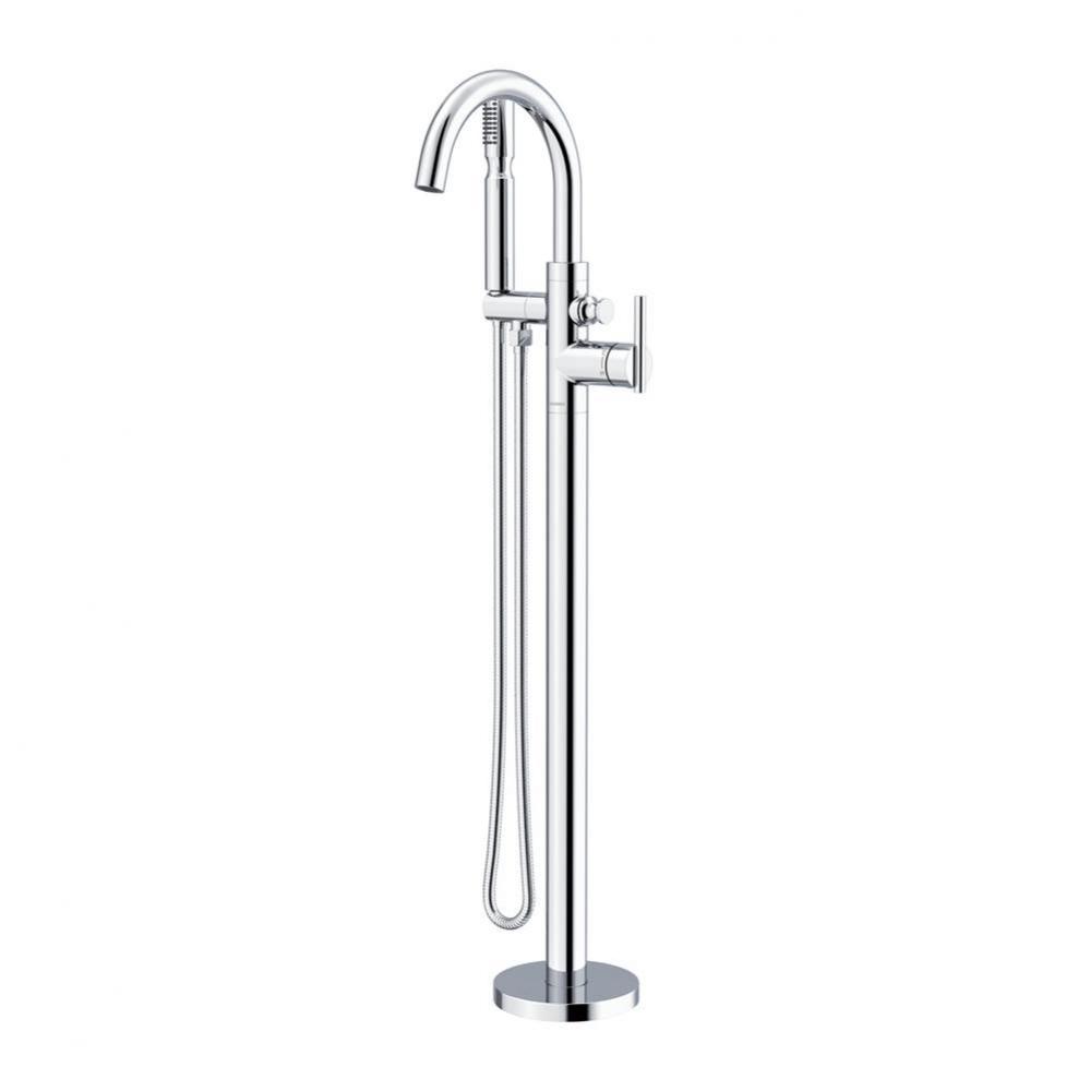 Contemporary Floor Mount Tub Filler Trim Kit with Showerstick Handshower 1.75gpm Chrome