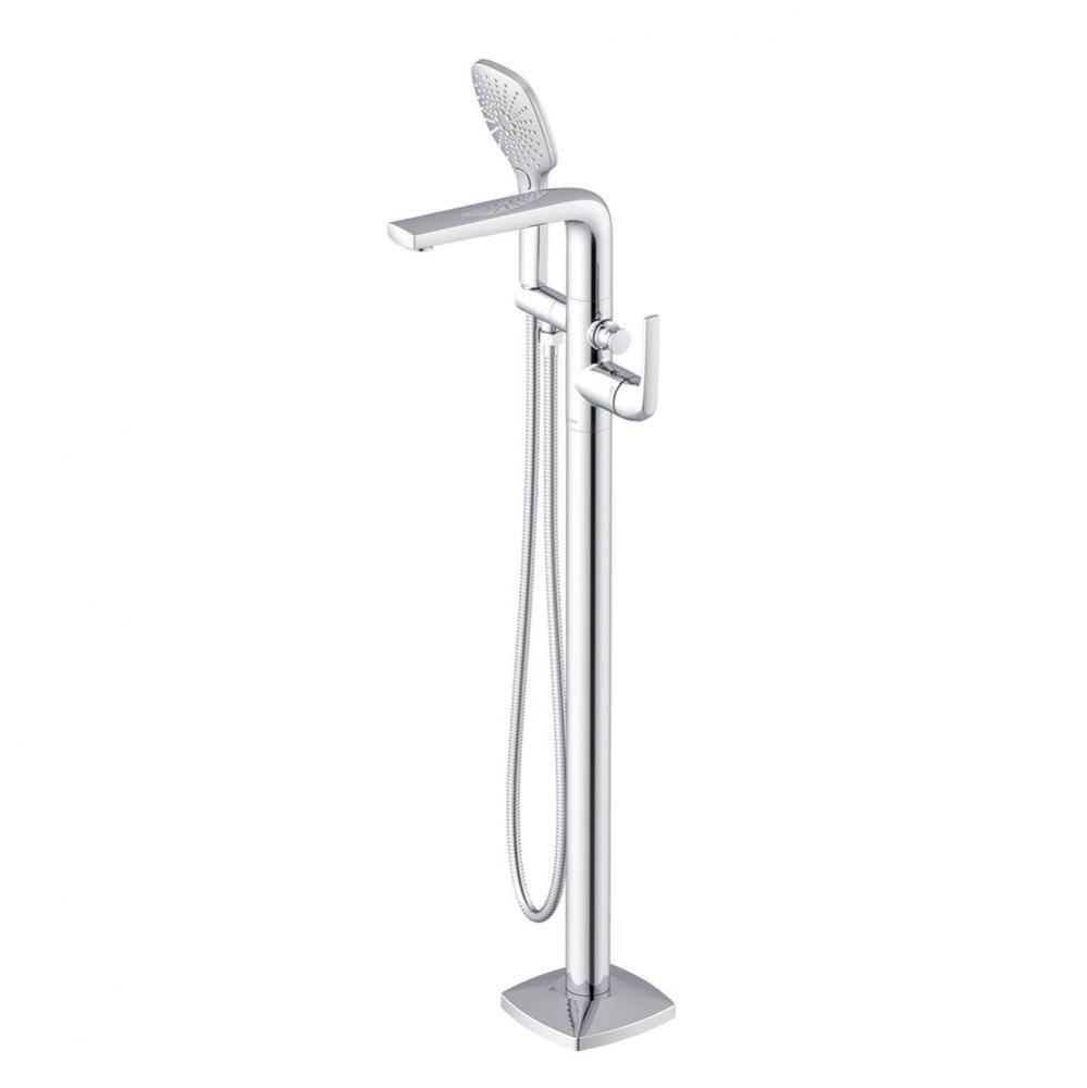 Transitional Floor Mount Tub Filler Trim Kit with Soft Square Handshower 1.75gpm Chrome