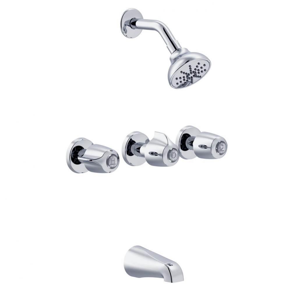 Gerber Classics Three Handle 11 Inch Centers Tub & Shower Fitting 1.75gpm Chrome