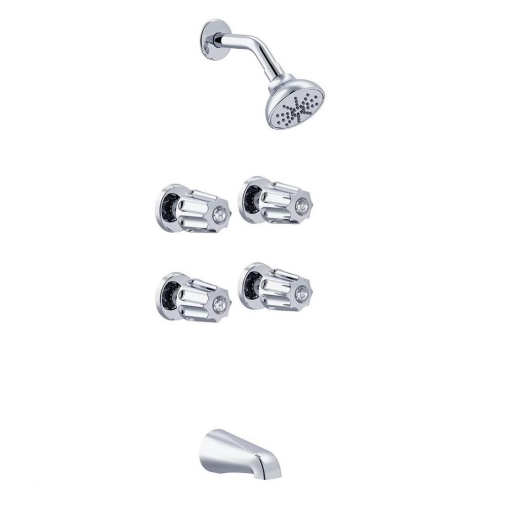Gerber Classics Four Metal Fluted Handle Tub & Shower Fitting 1.75gpm Chrome