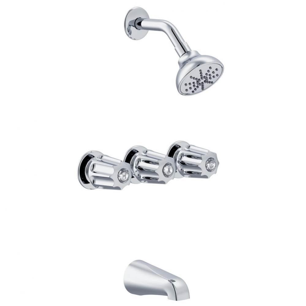 Gerber Classics Three Metal Fluted Handle Sliding Sleeve Escutcheon Tub & Shower Fitting with