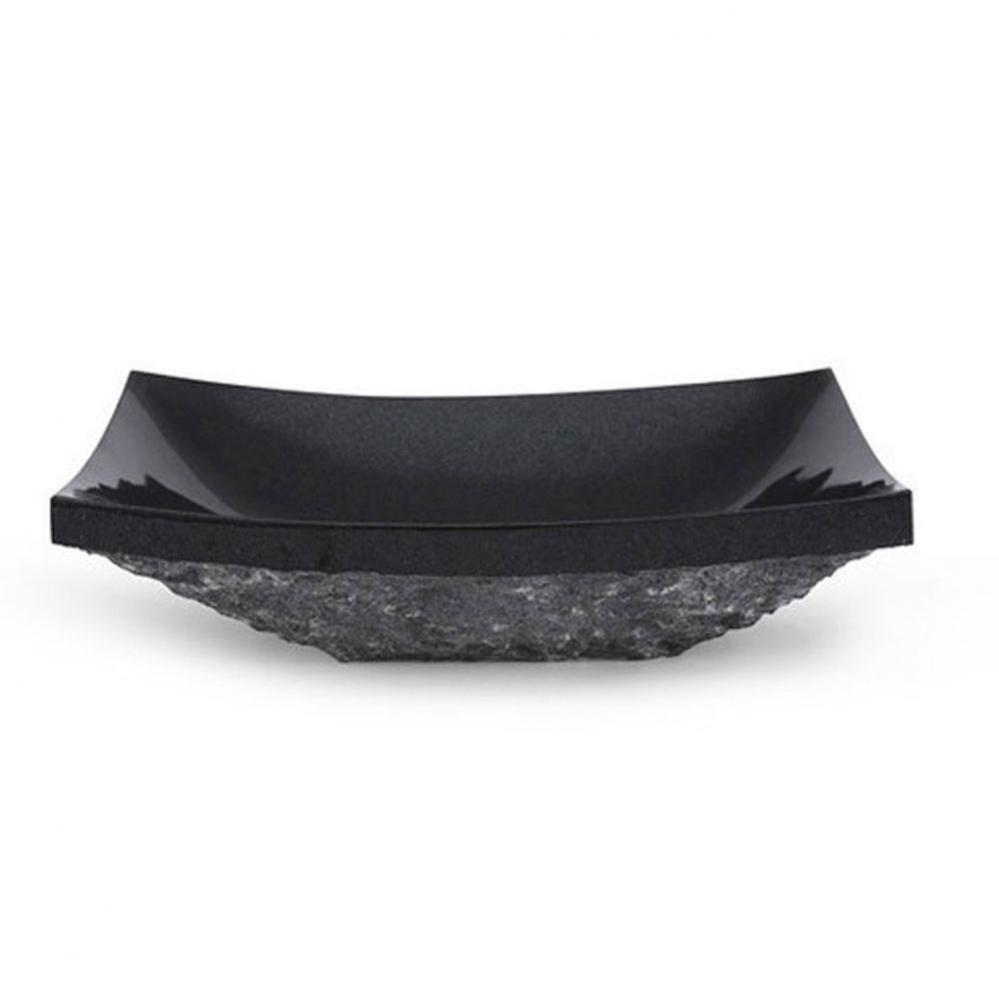 Rectangular Stone Vessel-Blk Granite (Rough Exterior)