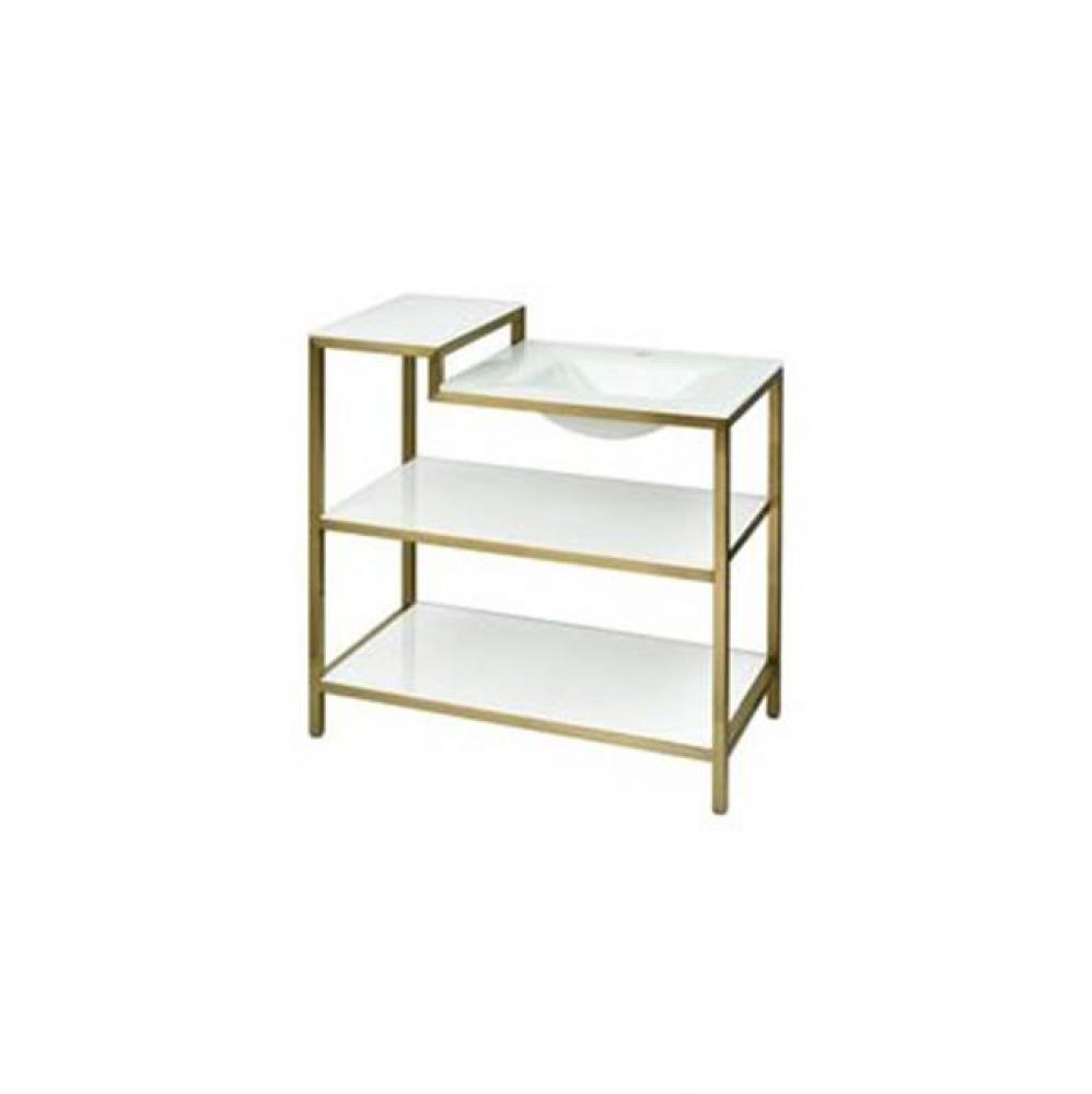 Vanity Console With Integral White Glass Sink and White Glass Shelves