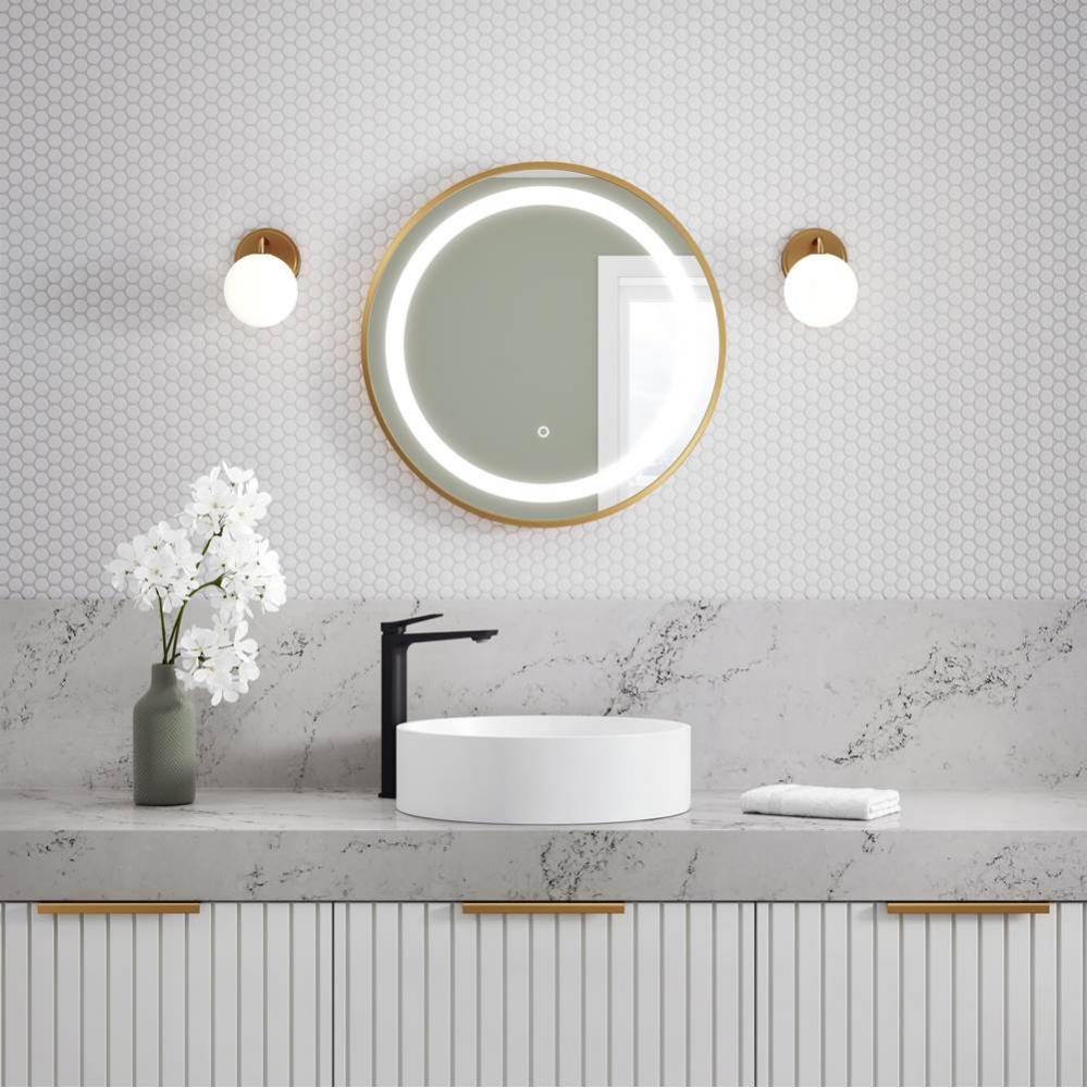 EFFECT LED Illuminated Round Mirror with Frosted Strip, Brushed Gold Frame and Touch-Switch for Co