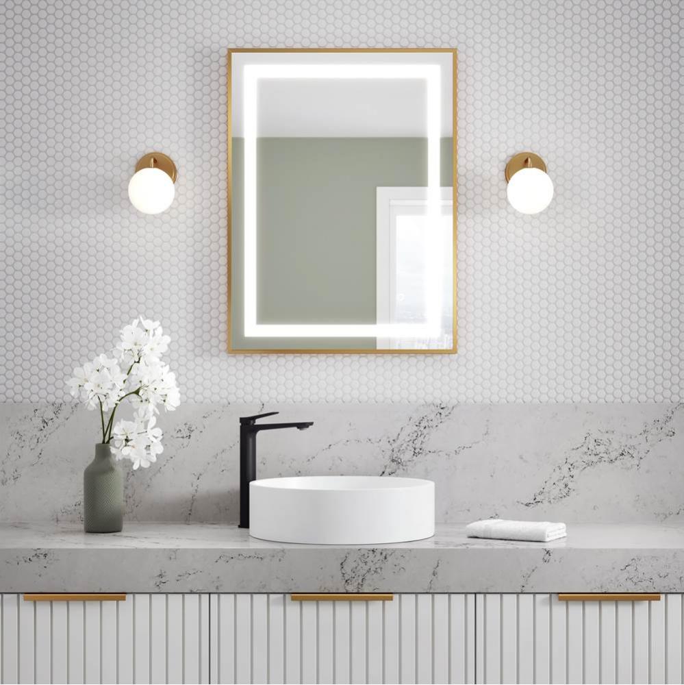 EFFECT LED Illuminated Rectangular Mirror with Frosted Strip, Brushed Gold Frame and Touch-Switch