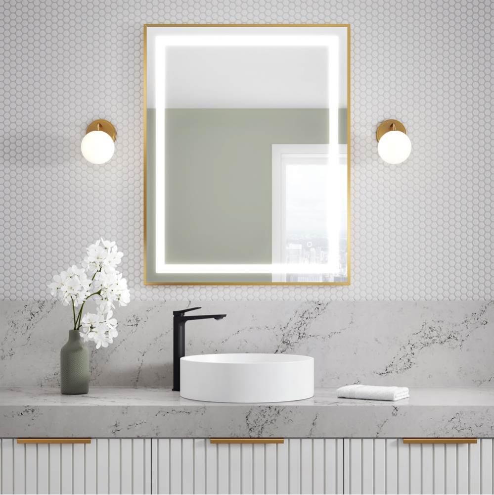 EFFECT LED Illuminated Rectangular Mirror with Frosted Strip, Brushed Gold Frame and Touch-Switch
