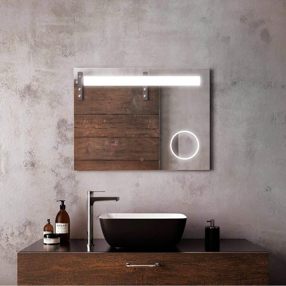 EMBLEM Rect. LED Lighting Mirror 32 x 24 With Frosted Horizontal Strip and 3X Magnifying Mirror an