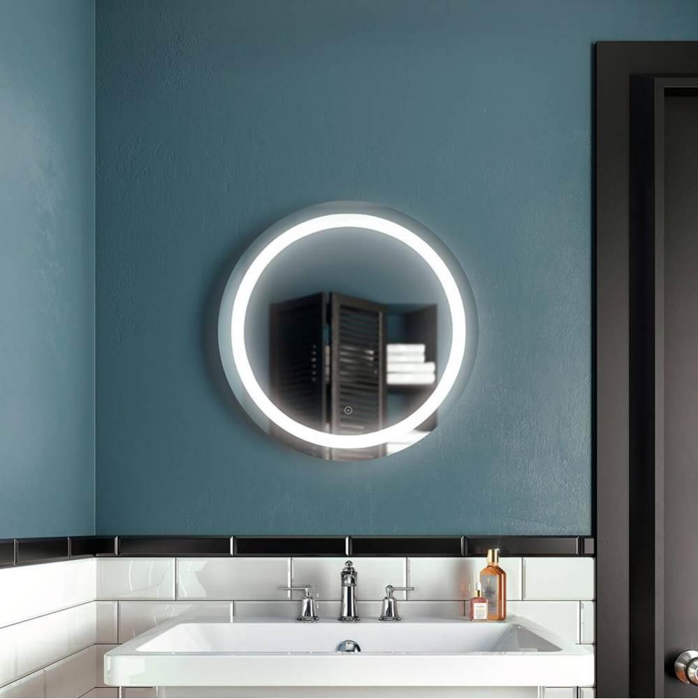 EFFECT Round LED Lighting Mirror 24 x 24 With Interior Frosted Strip and 2-Tones Touch Switch