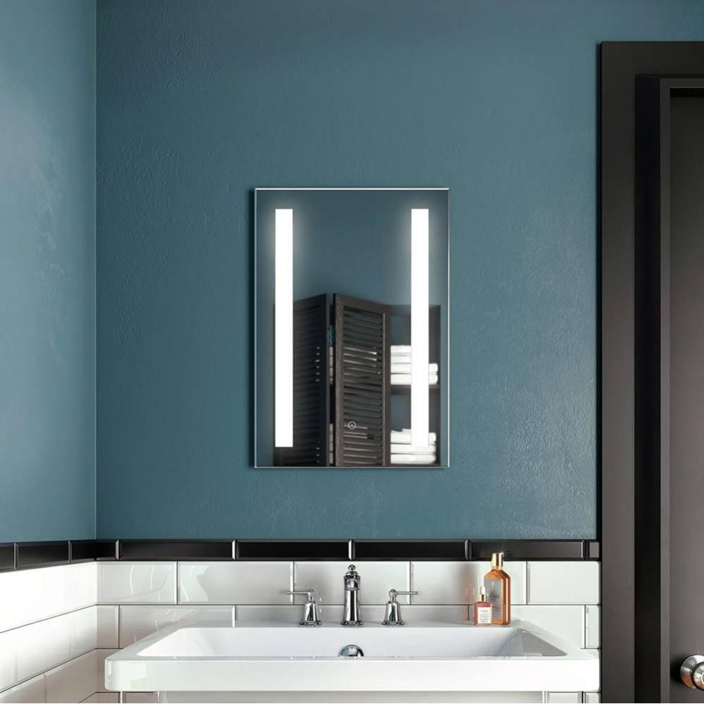 BRILIA Rect. LED Lighting Mirror 18 x 26 With Frosted Vertical Bands Within and 2-Tones Touch Swit