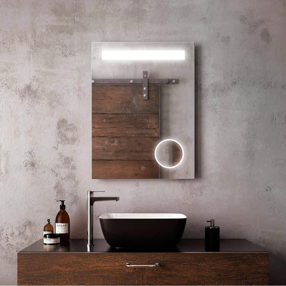 EMBLEM Rect. LED Lighting Mirror 24 x 32 With Frosted Horizontal Strip With 3X Magnifying Mirror a