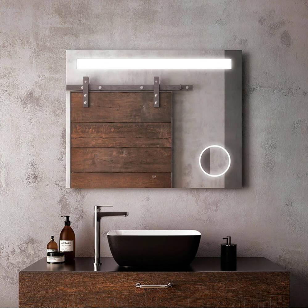 EMBLEM Rect. LED Lighting Mirror 38 x 30 With Frosted Horizontal Strip With 3X Magnifying Mirror a