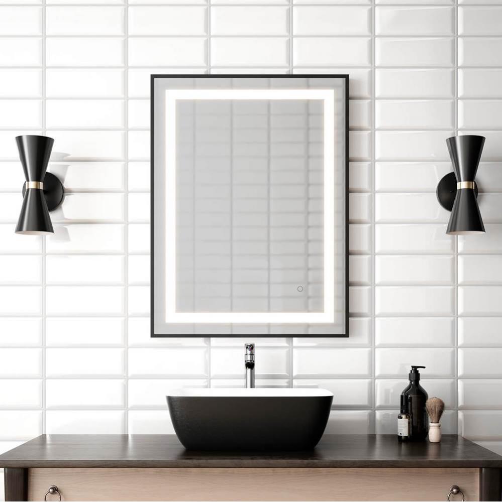 EFFECT LED Illuminated Rectangular Mirror with Frosted Strip, Black Frame and Touch-Switch for Col