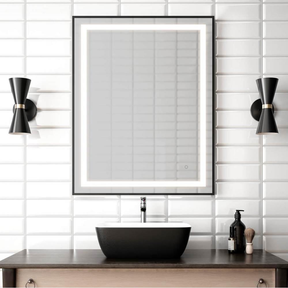 EFFECT LED Illuminated Rectangular Mirror with Frosted Strip, Black Frame and Touch-Switch for Col