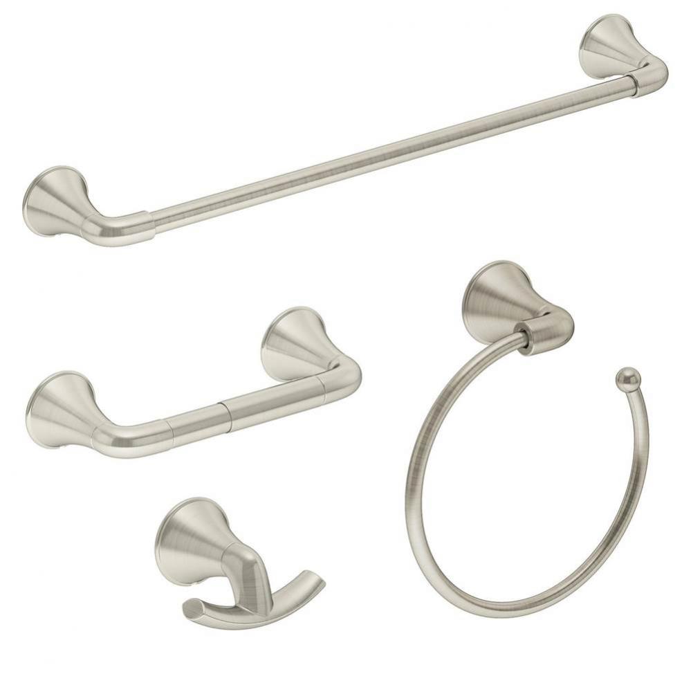 Elm 4-Piece Wall-Mounted Bathroom Hardware Set in Satin Nickel