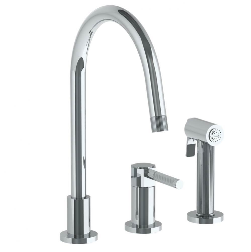 Deck Mounted 3 Hole Gooseneck Kitchen Set -  Includes Side Spray